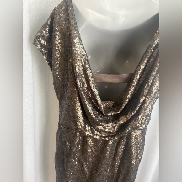 Vera Wang Sequin Sheath Dress Sz 14 Cowl Back Color Pewter Wedding Cocktail 0367 - Picture 8 of 12